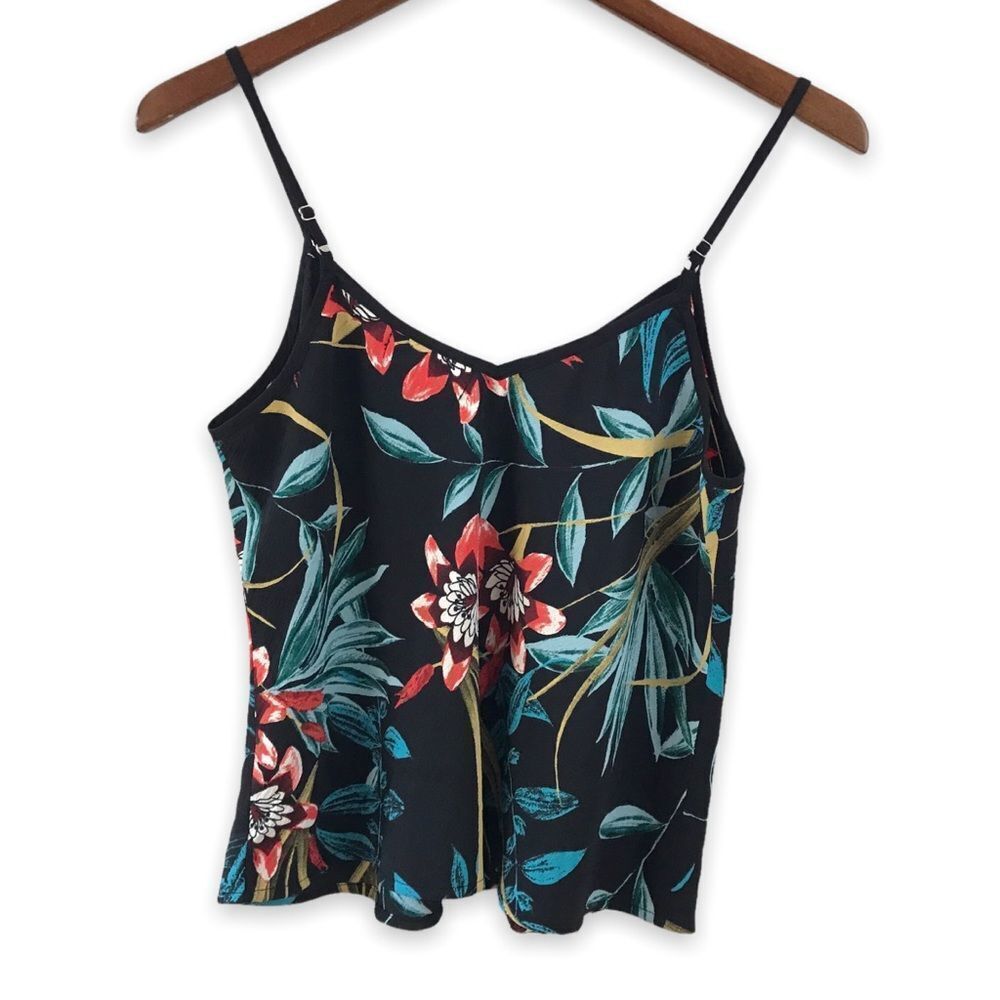 Band Of Gypsies Women's M Tropical Print Cami Tank Black Teal Floral Loose Fit